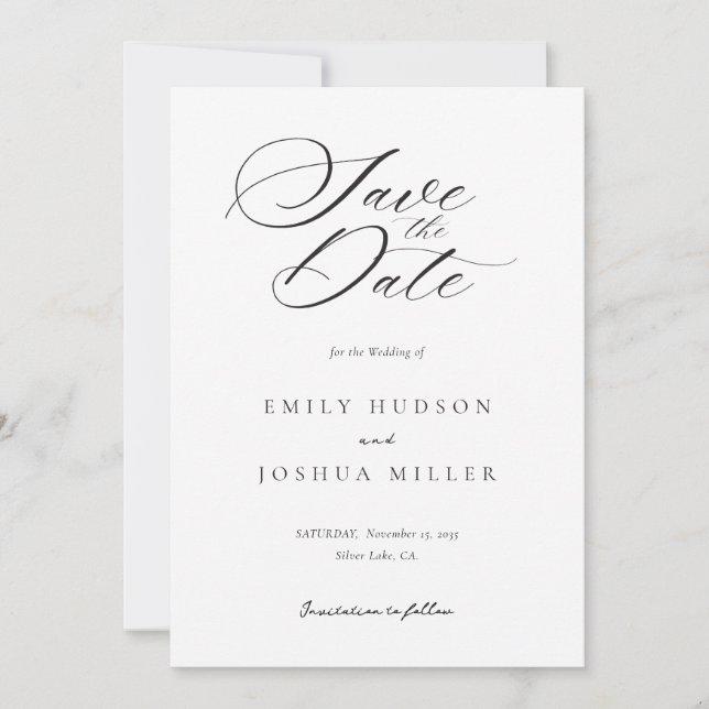 Reserve A Data Casamento de Script Elegante Moderno (Frente)