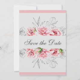 Reserve A Data Casamento de Script Floral de Cinza Rosa Elegante