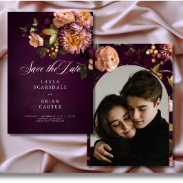 Reserve A Data Casamento de Script Floral Floral Elegante Burgund