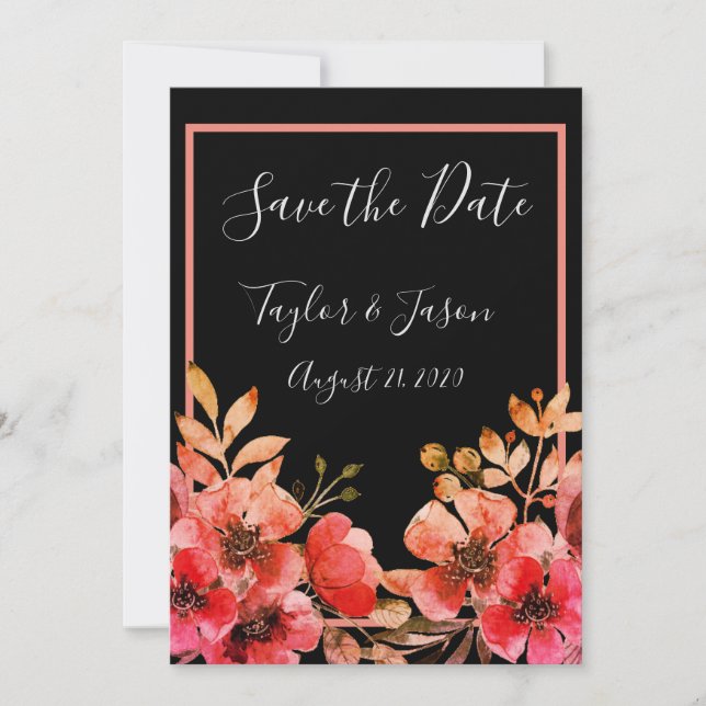 Reserve A Data Casamento de Script Floral Romântico de Pêssego Ne (Frente)