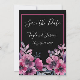 Reserve A Data Casamento de Script Floral Romântico Preto e Rosa