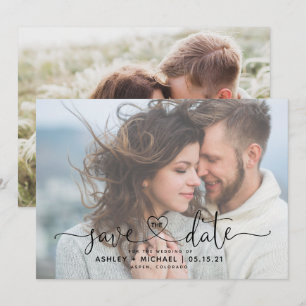 Reserve A Data Casamento de Script Foto do Coração Moderno Vell