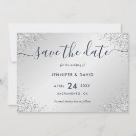 Reserve A Data Casamento de Script Glitter Azul e marinho