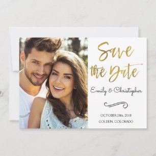 Reserve A Data Casamento de Script Gold Foil Salve a Foto da Data