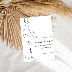 Reserve A Data Casamento de Script Moderno Branco Simples