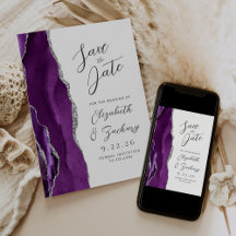 Casamento de Script Moderno de Prata Roxo Agate