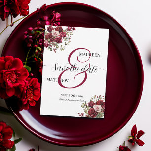 Reserve A Data Casamento de Script Moderno Floral da Burgundy