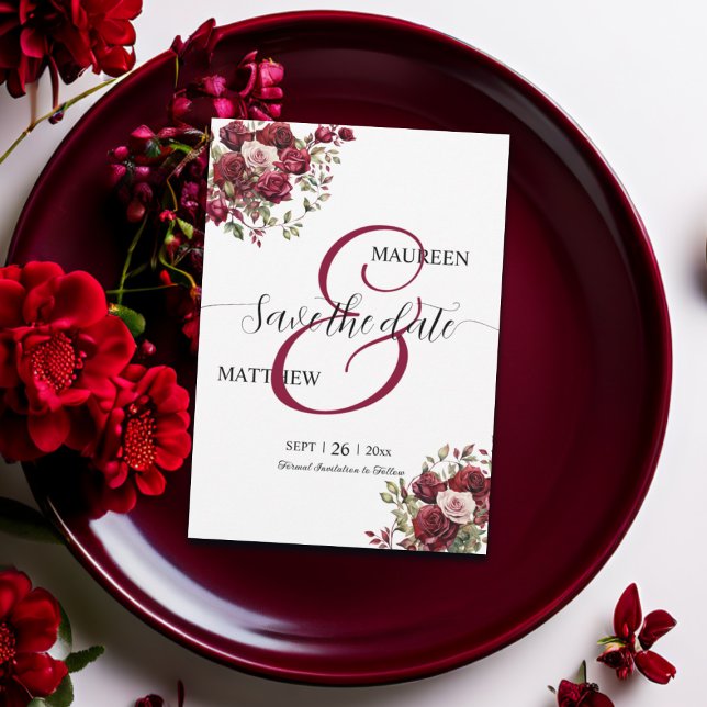Reserve A Data Casamento de Script Moderno Floral da Burgundy (Criador carregado)