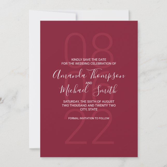 Reserve A Data Casamento de Script Moderno Vermelho e Brilhante M (Frente)