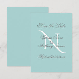Reserve A Data Casamento de Script Monograma Branco Azul