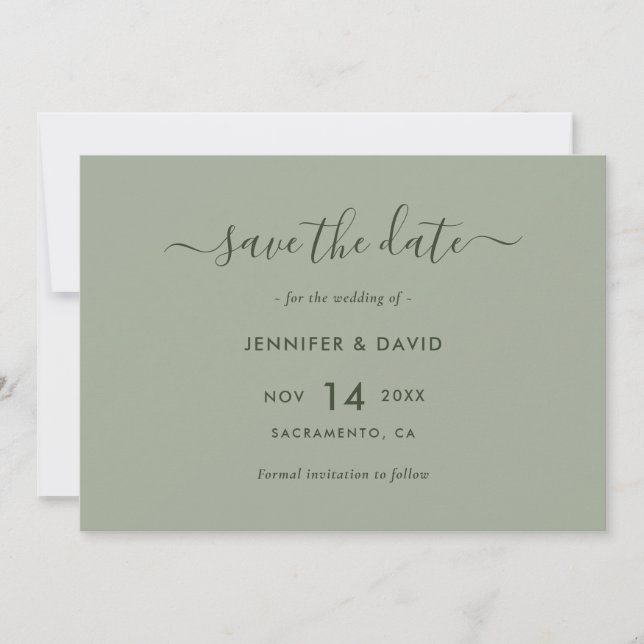 Reserve A Data Casamento de Script Verde Elegante Sage (Frente)
