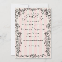 Reserve A Data Casamento de Stripes Rosa Ornamentado Quadrado de 