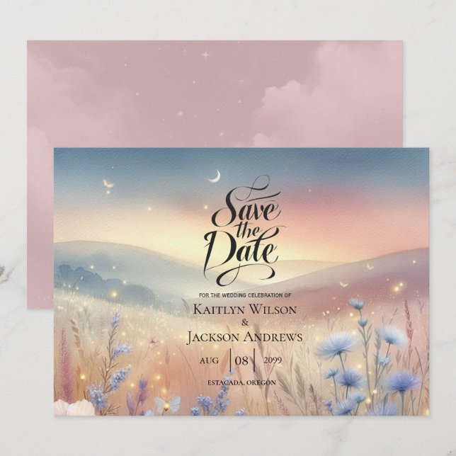 Reserve A Data Casamento de sussurros de flor selvagem lunar (Frente/Verso)