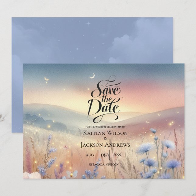 Reserve A Data Casamento de sussurros de flor selvagem lunar (Frente/Verso)