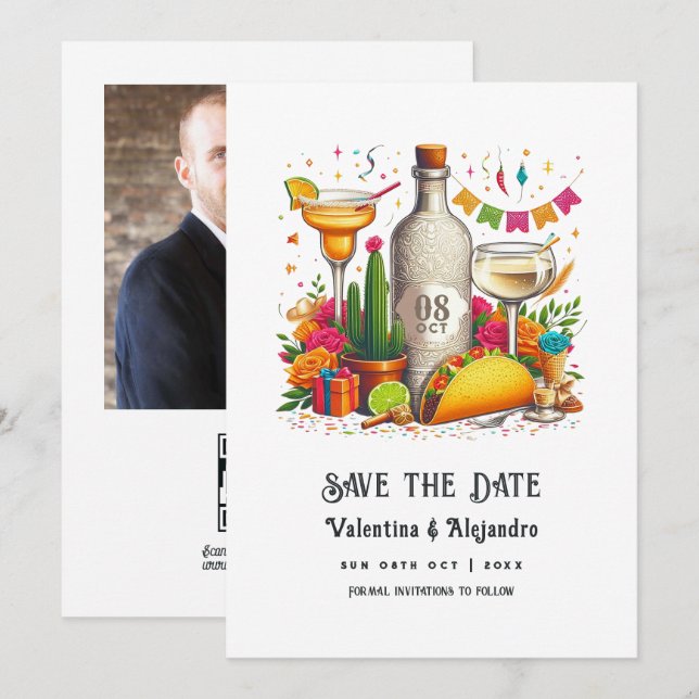 Reserve A Data Casamento de Tacos e Tequila Fiesta Mexicana (Frente/Verso)