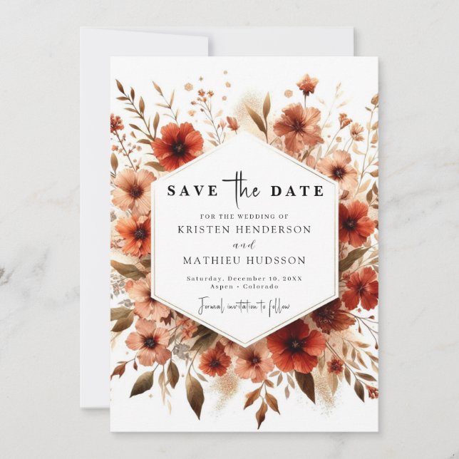 Reserve A Data Casamento de Terracotta com Aquarela (Frente)