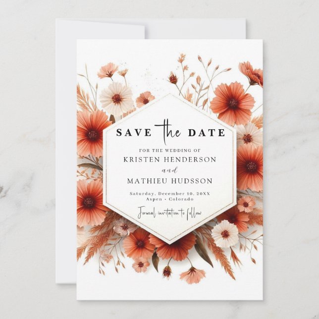 Reserve A Data Casamento de Terracotta Moderno Editável (Frente)