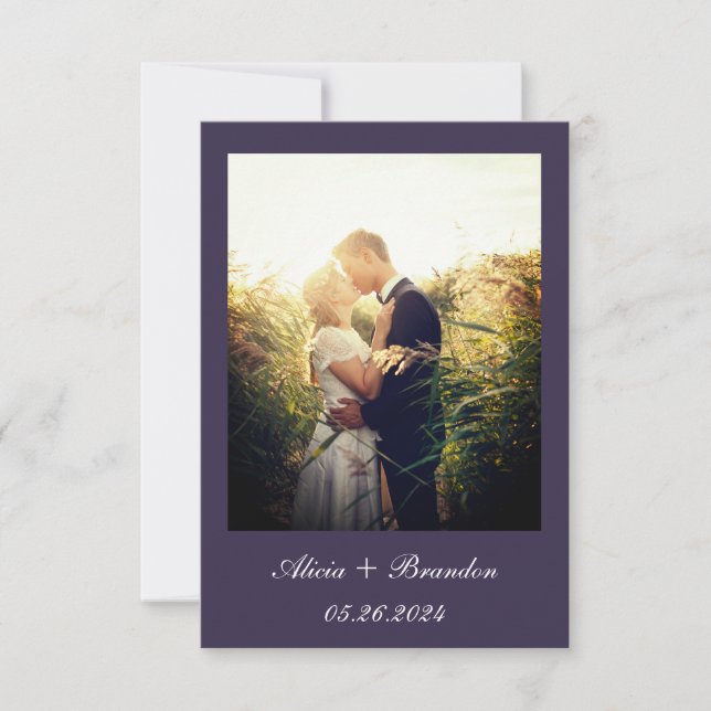 Reserve A Data Casamento de Texto Lilac Purple Foto Elegante Simp (Frente)