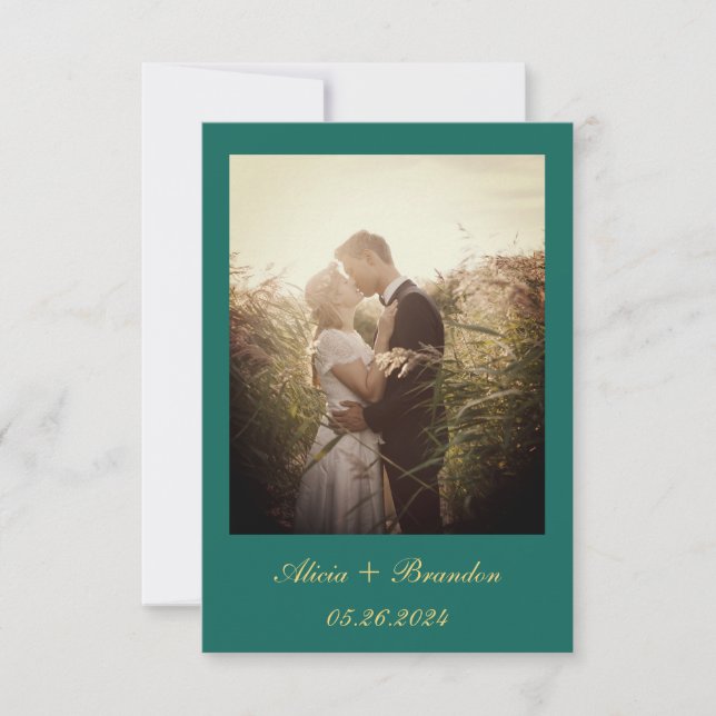 Reserve A Data Casamento de Texto Verde Elegante Simples Emerald (Frente)
