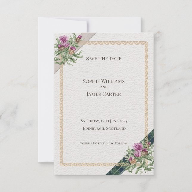 Reserve A Data Casamento de Thistle Celtic Tartan Escocês (Frente)