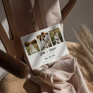 Reserve A Data Casamento de três fotos do Elegante Black & White 