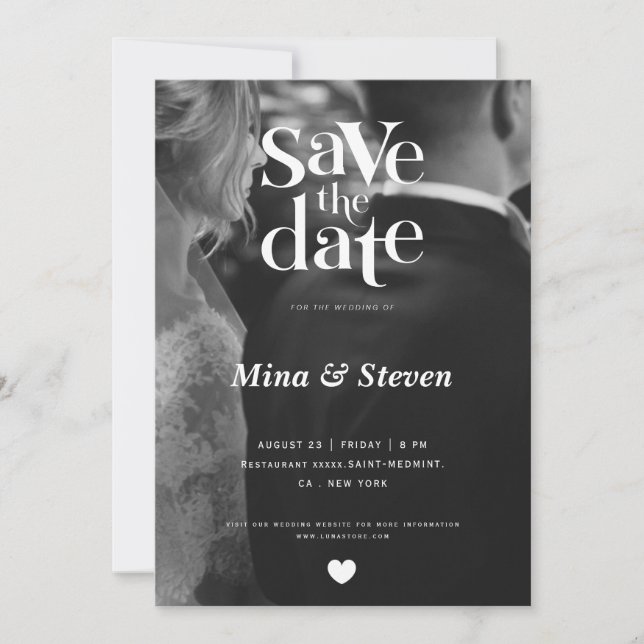 Reserve A Data Casamento de uma foto preto e branco elegante (Frente)