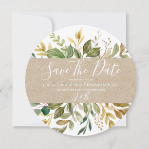 Reserve A Data Casamento de Verão de Folha Verde de Aquarela Outo