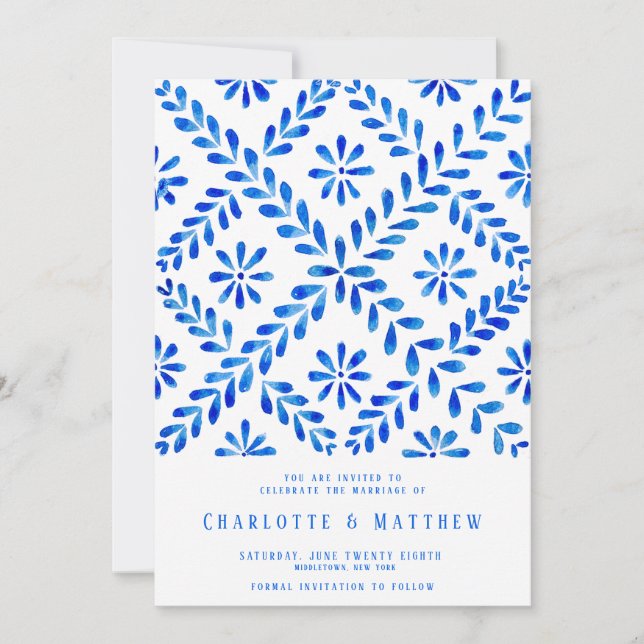 Reserve A Data Casamento de Verão de Praia Azulejo Azul do Medite (Frente)