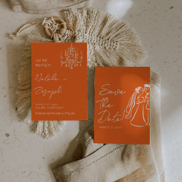 Reserve A Data Casamento de Verão Retro com Laranja Moderna Desen