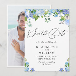 Reserve A Data Casamento de Verde com Hortênsia Azul Elegante