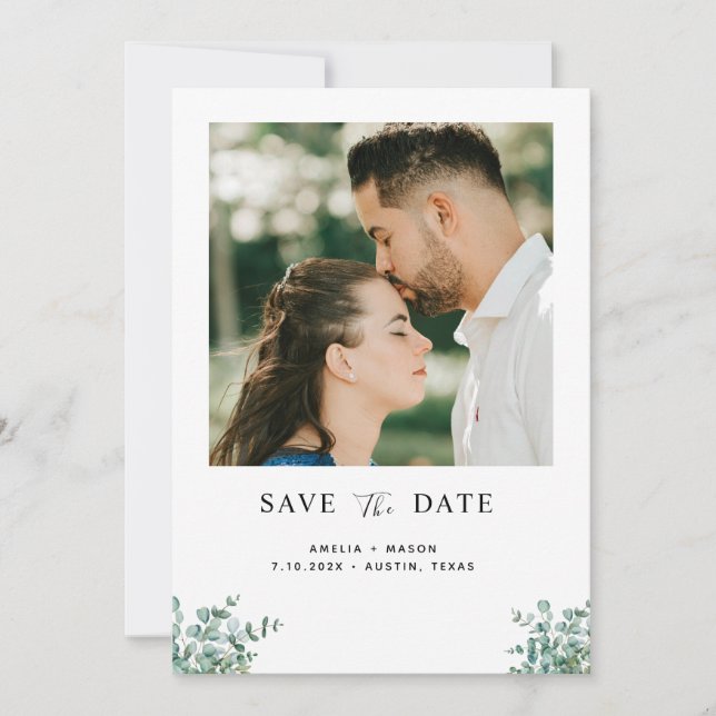 Reserve A Data casamento de verde eucalipto (Frente)