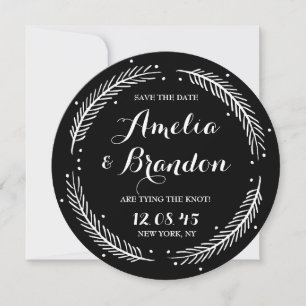 Reserve A Data Casamento de Wreath de inverno, branco e preto