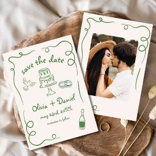 Reserve A Data Casamento Desenhado à Mão Caprichoso Verde Foto