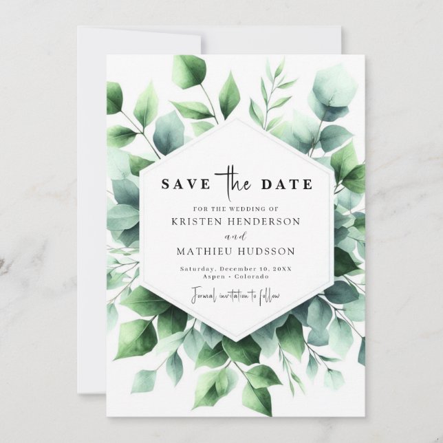 Reserve A Data Casamento Digital Eucalyptus Elegante (Frente)