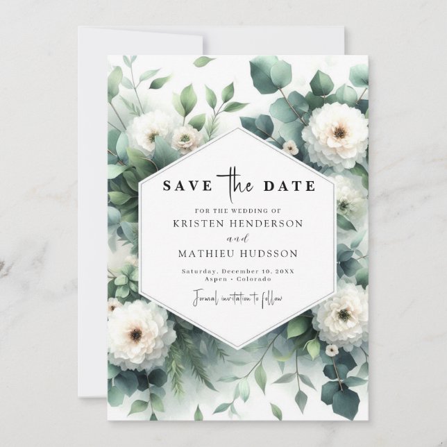 Reserve A Data Casamento Digital Eucalyptus Flores Whimsical (Frente)