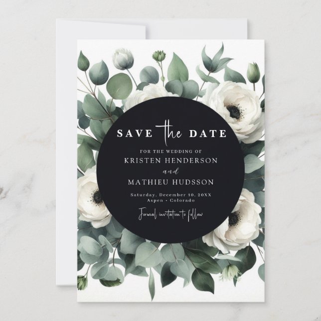 Reserve A Data Casamento Digital Eucalyptus Folha Elegante (Frente)