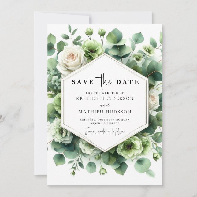 Reserve A Data Casamento Digital Eucalyptus Folha Romântica (Frente)