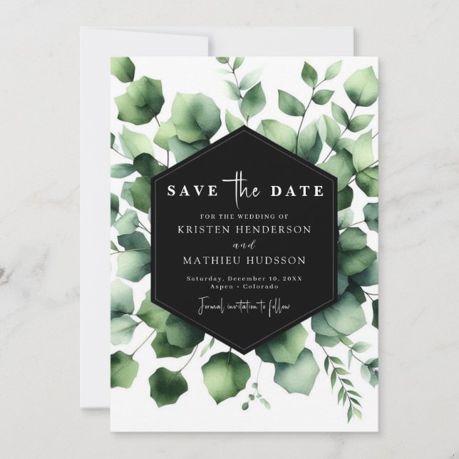 Reserve A Data Casamento Digital Eucalyptus Folha Whimsical (Frente)