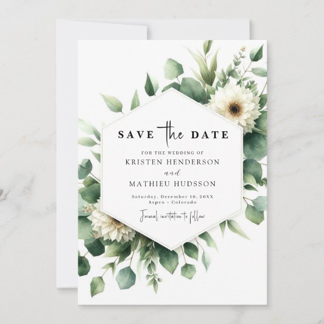 Reserve A Data Casamento Digital Eucalyptus Na moda Botânico (Frente)