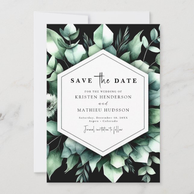 Reserve A Data Casamento Digital Eucalyptus na moda Greenery (Frente)