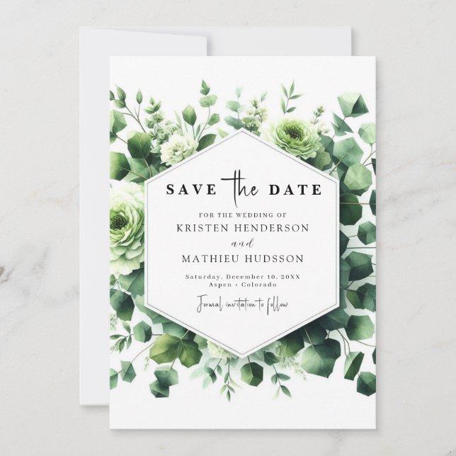 Reserve A Data Casamento Digital Eucalyptus Romântico Elegante (Frente)