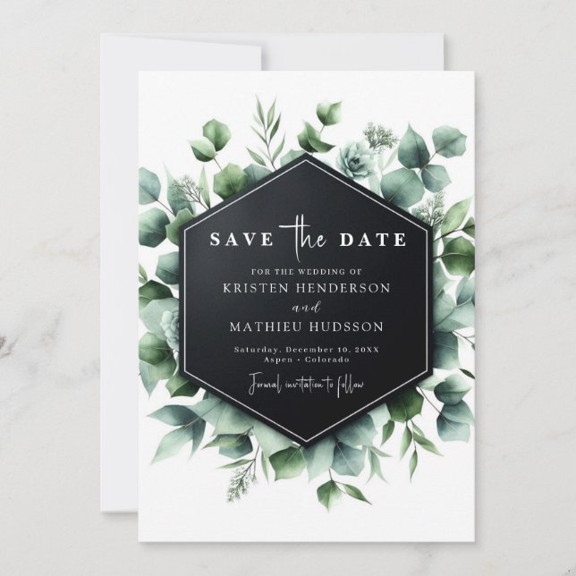 Reserve A Data Casamento Digital Eucalyptus Russo Moderno (Frente)