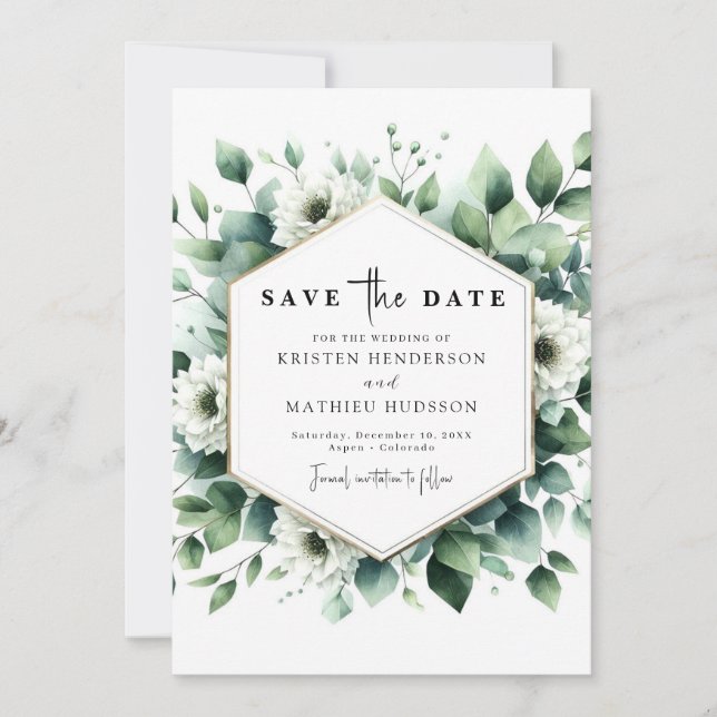 Reserve A Data Casamento Digital Eucalyptus Simples (Frente)