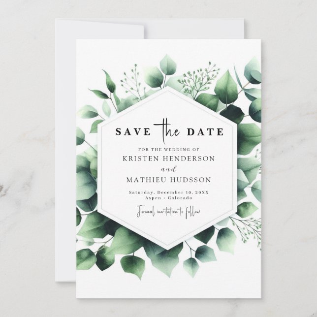Reserve A Data Casamento Digital Eucalyptus Verde Floral (Frente)