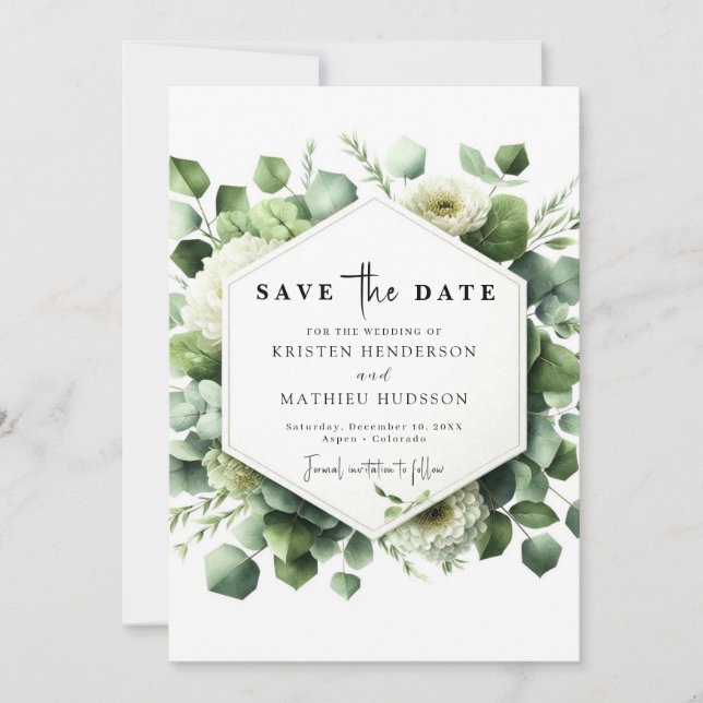 Reserve A Data Casamento Digital Eucalyptus, Verde Whimsical (Frente)