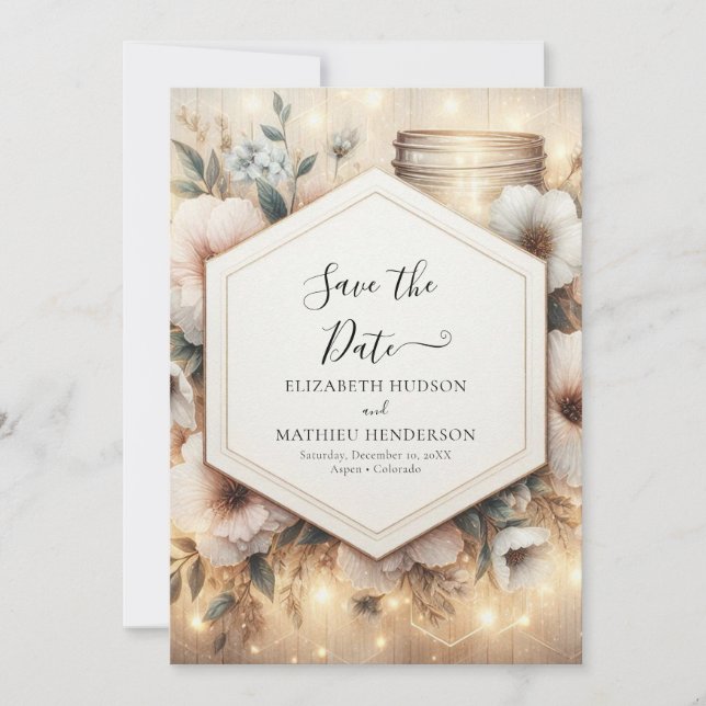 Reserve A Data Casamento Digital Florals Mason Jar (Frente)
