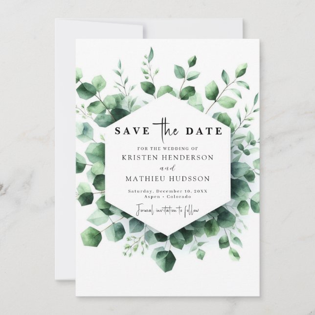 Reserve A Data Casamento digital Na moda Boho Eucalyptus (Frente)