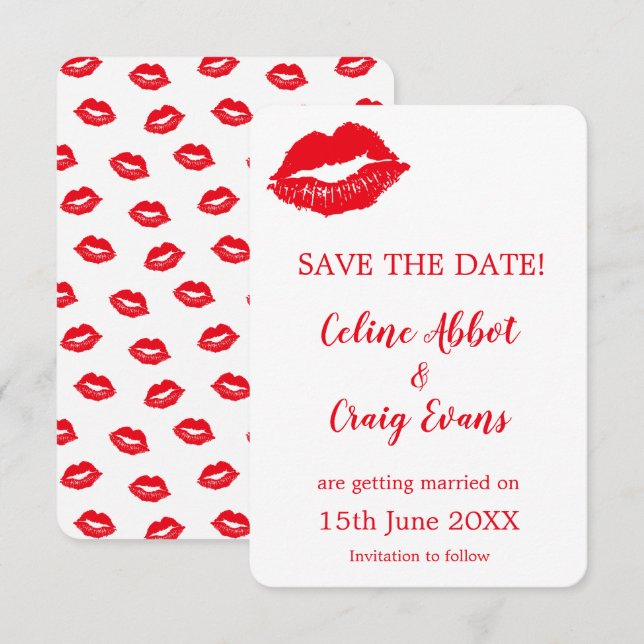Reserve A Data Casamento Divertido com Lábios Sexy Vermelhos e Br (Frente/Verso)