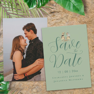 Reserve A Data Casamento Divertido de Dinossauro com Letra Elegan