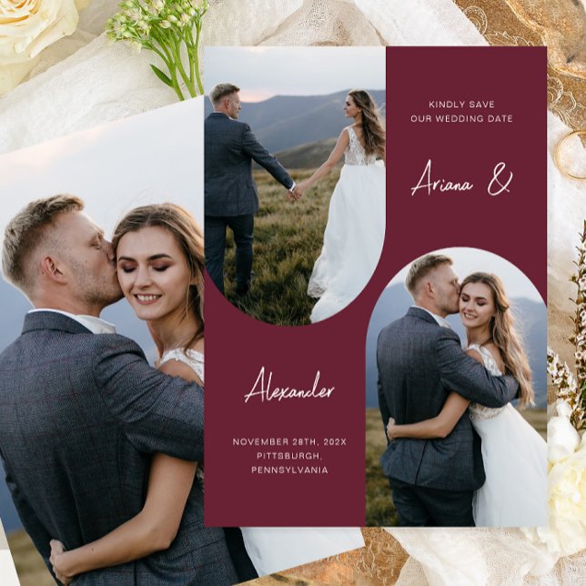 Reserve A Data Casamento do Arco Fotográfico Moderno Burgundy (Criador carregado)